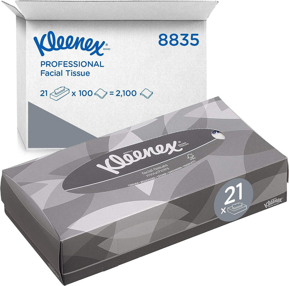 Kleenex facial tissue Box 8835 - soft, strong and absorbent - 21 x 100 (2100 facial tissues) white, 2-ply, fragrance-free
