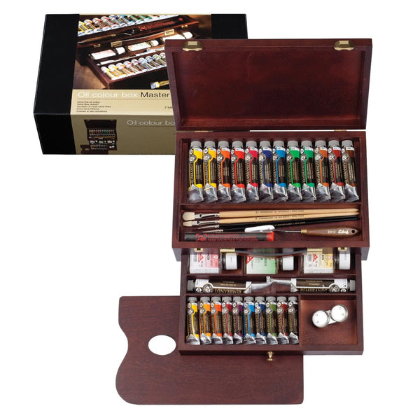 Oil colour wooden box Master | 10 x 15 ml + 12 x 40 ml + 2 x 60 ml + 13 accessories