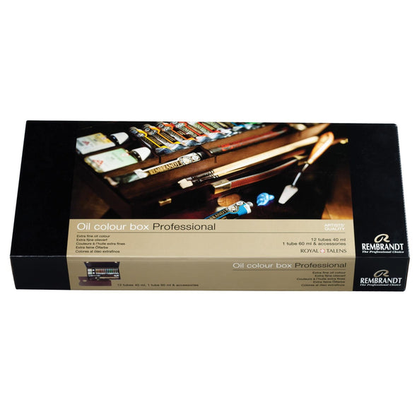 Oil colour wooden box Professional | 12 x 40 ml + 1 x 60 ml + 11 accessories