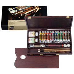 Oil colour wooden box Professional | 12 x 40 ml + 1 x 60 ml + 11 accessories