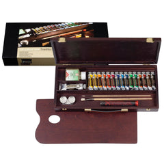 Oil colour wooden box Traditional | 15 x 15 ml + 1 x 40 ml + 8 accessories