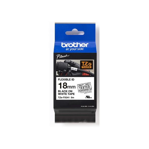 Brother TZe-FX241 - Adhesive - black on white - Roll (1.8 cm x 8 m) 1 cassette(s) flexible ID tape - for Brother PT-D600, P-Touch PT-1880, D450, D800, E550, E800, P900, P950, P-Touch EDGE PT-P750