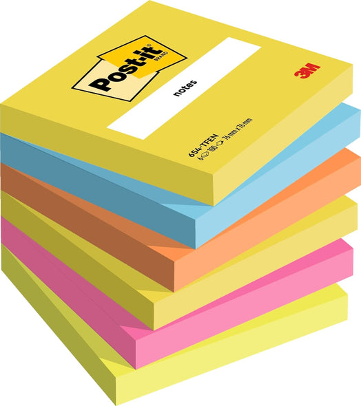 Lot of 12 Post-it Notes Energetic Color Collection, Pack of 6 Pads, 100 Sheets per Pad, 76 mm x 76 mm