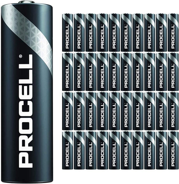 40 Pack - Duracell Procell AA Batteries | 1.5V Industrial Power Alkaline Battery | Home or Office Use | Reliable Long Lasting Power