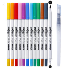 Dual Brush Pens - Pack of 12 + Aqua Brush