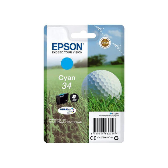 Epson 34 Cyan Golfball Genuine, DURABrite Ultra Ink Cartridge, Standard Capacity