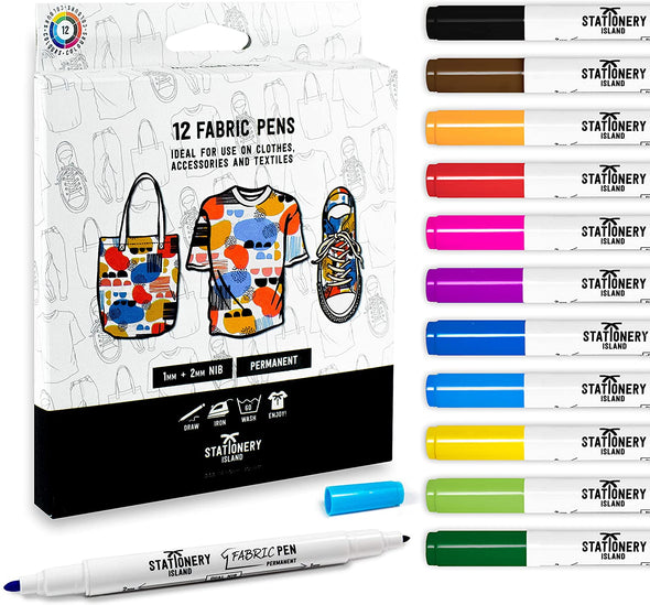 Fabric Pens - 1mm & 2mm Nibs - Pack of 12