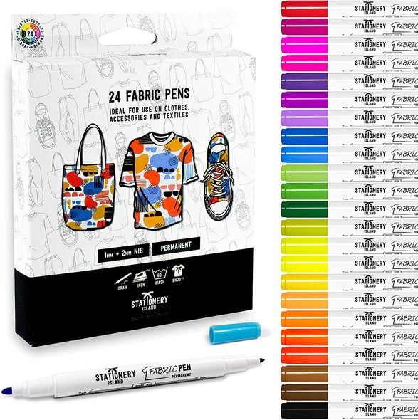 Fabric Pens - 1mm & 2mm Nibs -  Pack of 24