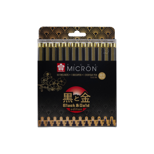 Pigma Micron Black & Gold Edition fineliner set 12 sizes, black