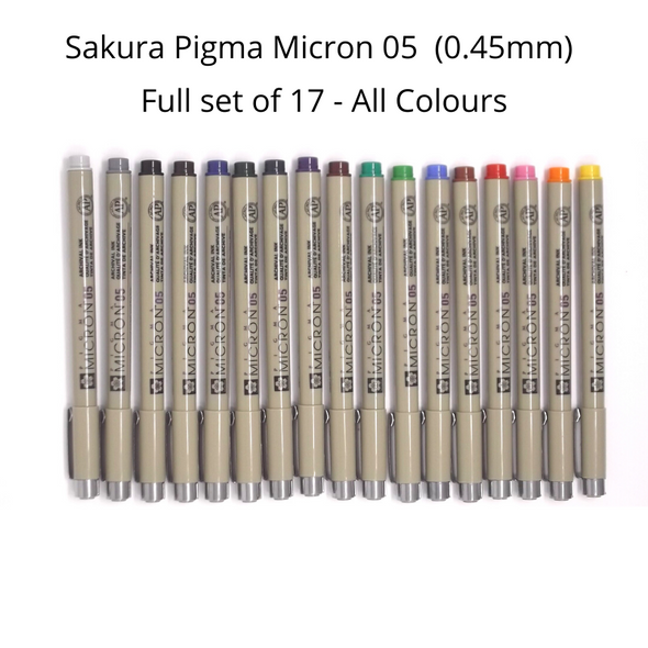 Sakura Pigma Micron 05 range (0.45mm) All colours set of 17