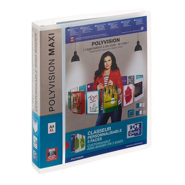Elba Polyvision Maxi Ring Binder A4 4 Rings Spine Width 4.5 cm for 300 DIN A4 Pages Extra Wide Customisable Transparent