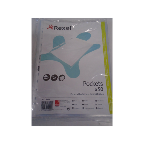 Rexel Quality A4 Punched Pockets, Embossed, Pack of 50, 224804