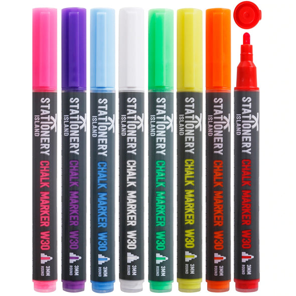 Wet Wipe W30 Chalk Pens - 3mm Fine Nib - Pack of 8