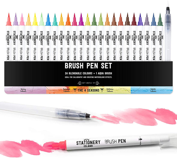 Four Season Colours Brush Pens - Pack of 24 + Aqua Brush