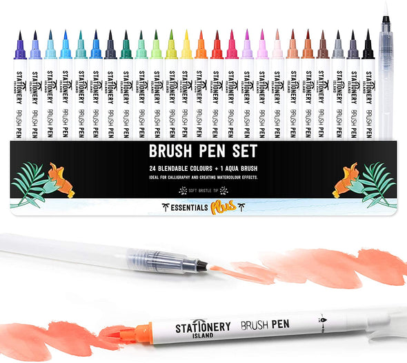 Essential Colours Brush Pens - Pack of 24 + Aqua Brush