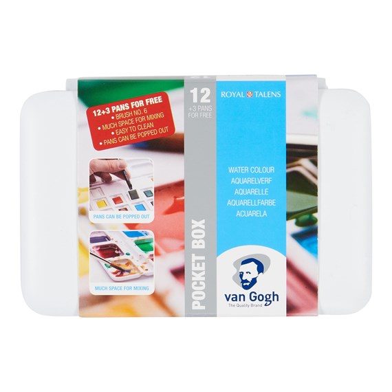 Watercolour pocket box basic colours | 12 half pans + 3 colours for free