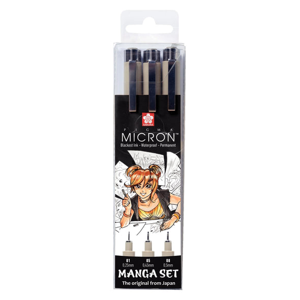 Pigma Micron fineliner set Manga Collection | 3 sizes, black