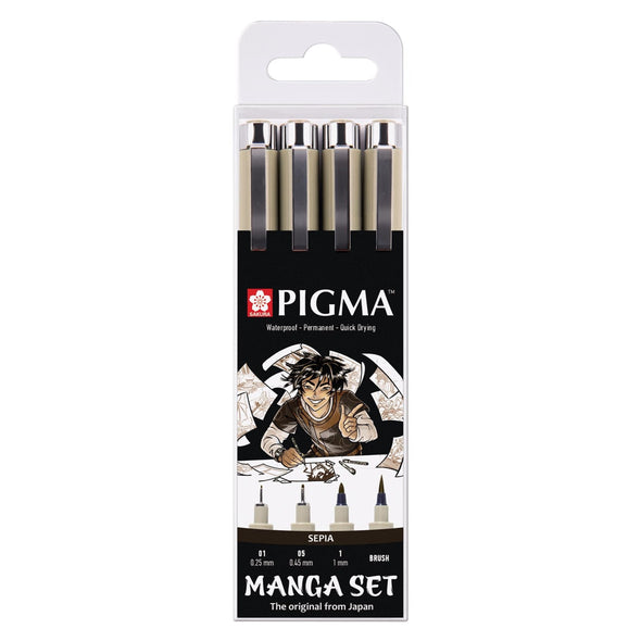 Pigma Micron fineliner set Manga Collection | 4 sizes, sepia