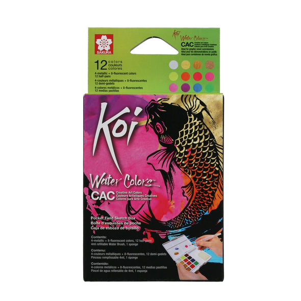 Koi Water Colors Pocket Field Sketch Box Creative Art Colors | 12 half pans