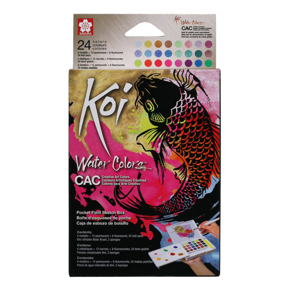 Koi Water Colors Pocket Field Sketch Box Creative Art Colors | 24 half pans
